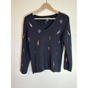 Mercer & Madison L Wine Alcohol Cork Glass Novelty Drinks Sweater Pullover